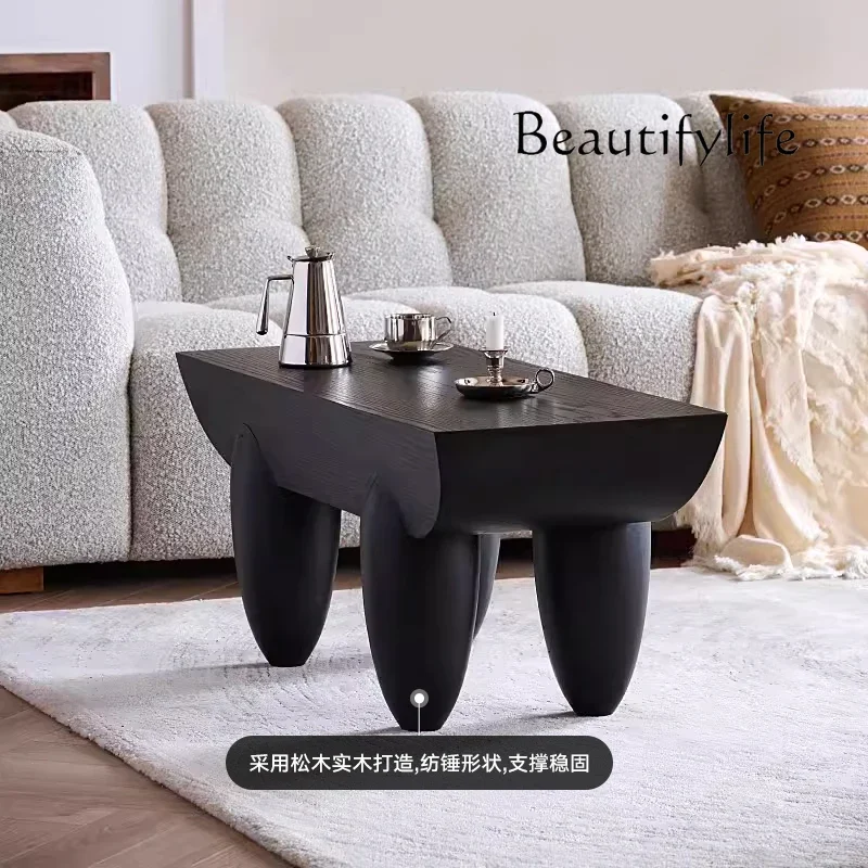 

Nordic Designer Coffee Table Solid Wood Multi-Layer Mid-Ancient Silent Wind Black Sofa Side Table Designer