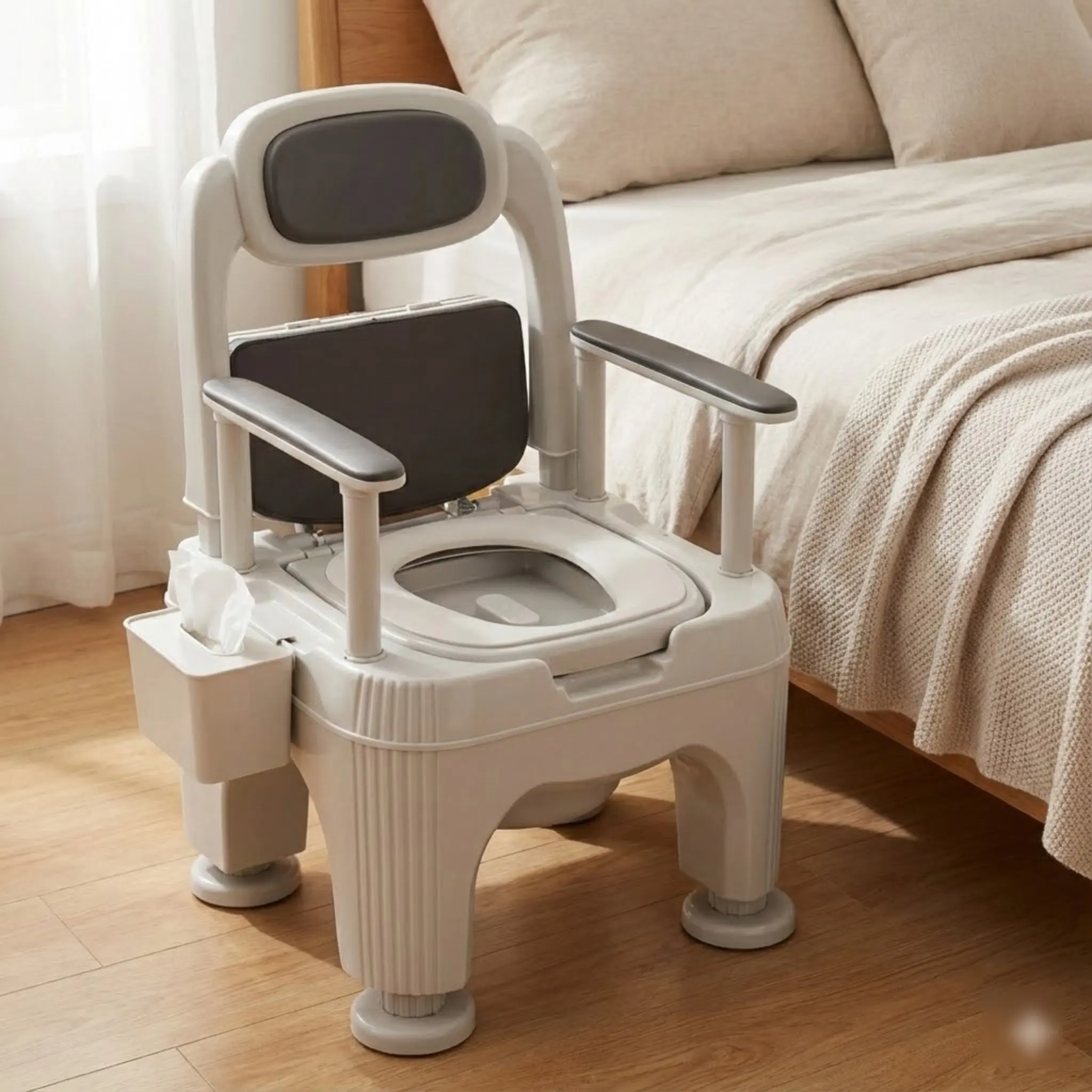 

Bedside Commode Chair Portable Toilet for Elderly with Padded Seat Height Adjustable Heavy Duty 660lbs Capacity