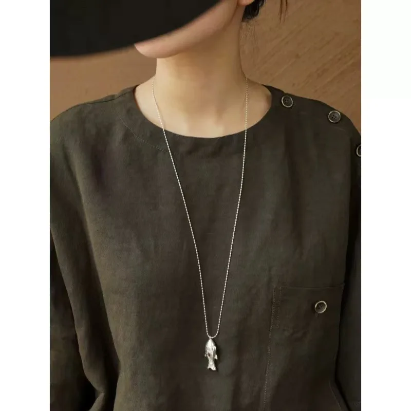 

Jenny&dave Silver Fish Box Pendant Necklace, Long Sweater Chain Jewelry Necklace Necklaces For Women