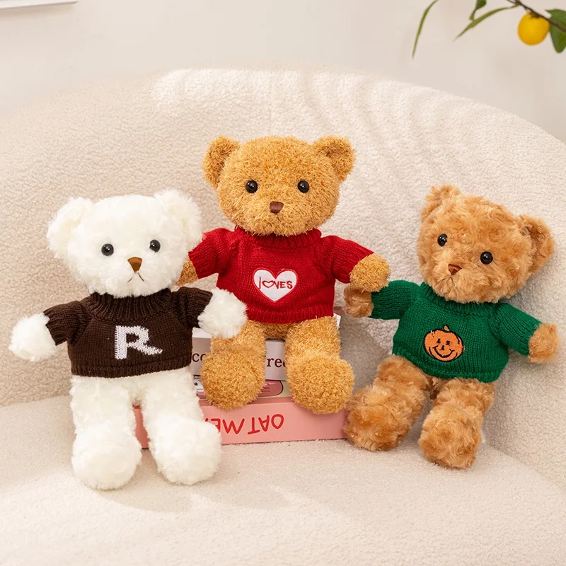 

30cm Adorable Little Bear Plush Toy Wearing Sweater Stuffed Animal Doll Sweater Bear Toy Kid Birthday Gift Soothing Sleep