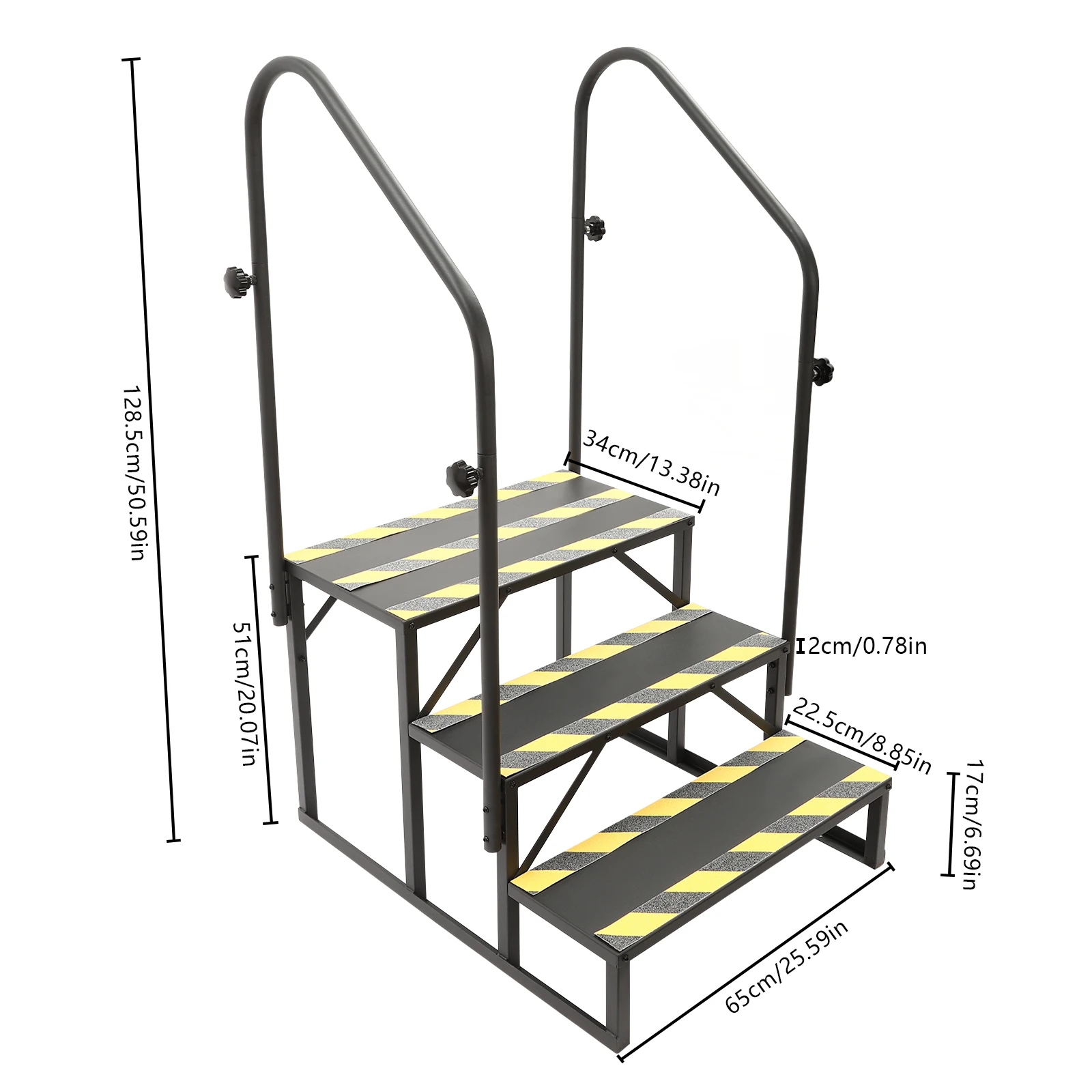 3 Step Ladder Porch Steps with Handrails and Anti-Slip Pedals, Swimming Pool Ladder Above Ground, Portable Step Stool for RV