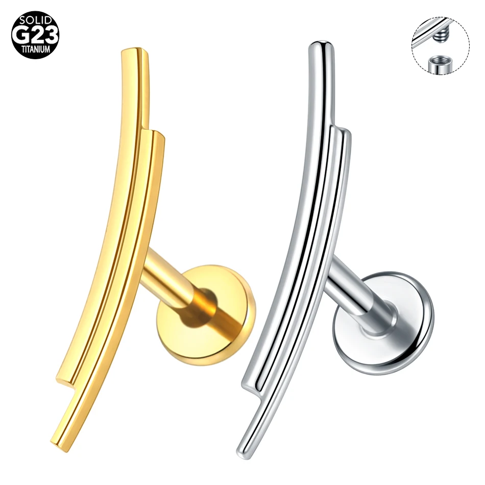 1pc Titanium Smooth Double Bar Curved Surface Helix Piercing Internally Threaded Stud Earrings Cartilage Piercings Body Jewelry