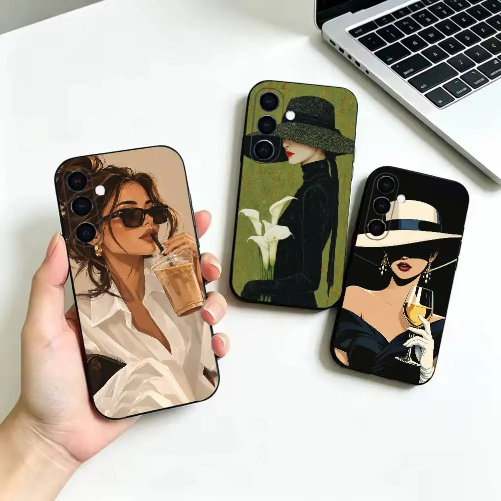 New Elegant lady Shockproof Black Case, Compatible with Samsung Galaxy A02S,A12-A52,A21S,A31,A41,A51,A71-A73,A30S