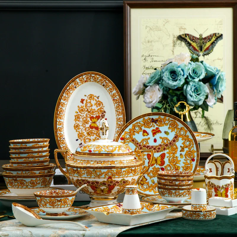 

High-end Western-style bone china tableware set Phnom Penh ceramic plate model room hotel private club