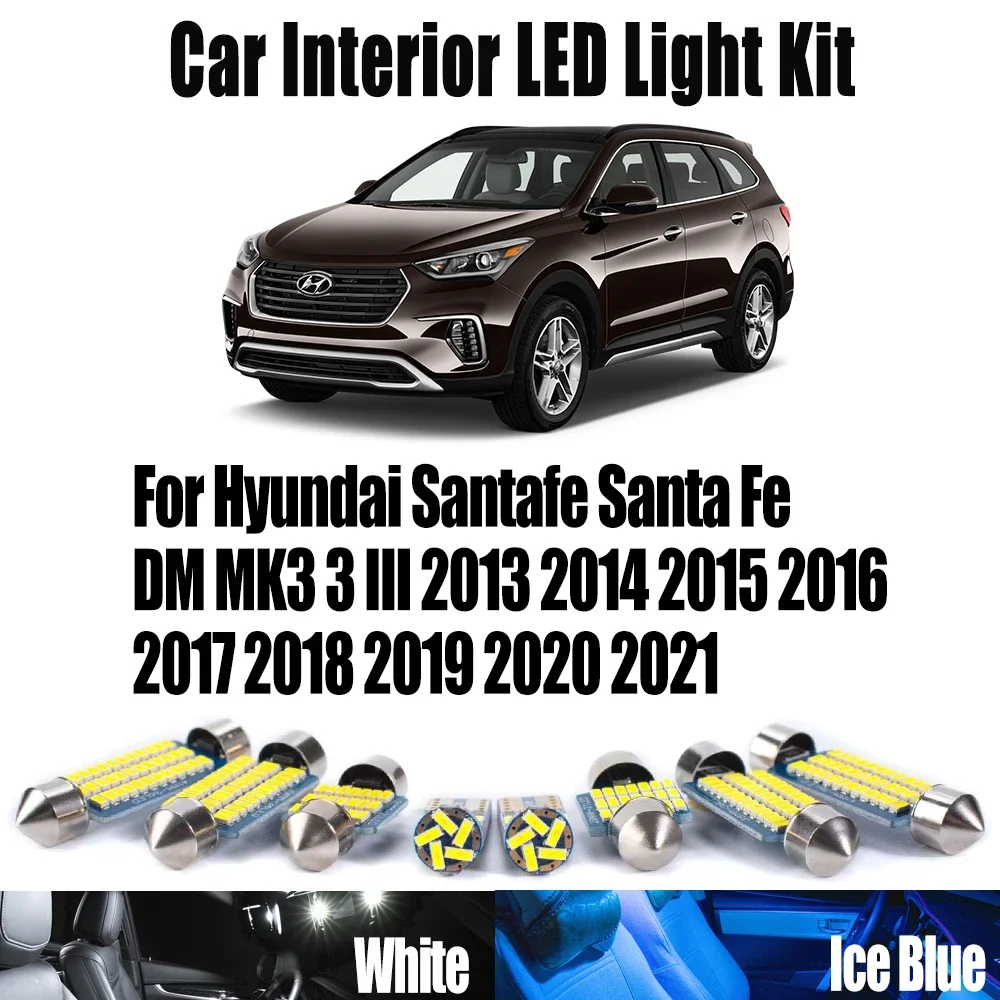 

11Pcs Car LED Interior Reading Map Dome Light Kit For Hyundai Santafe Santa Fe DM MK3 3 III 2013- 2016 2017 2018 2019 2020 2021