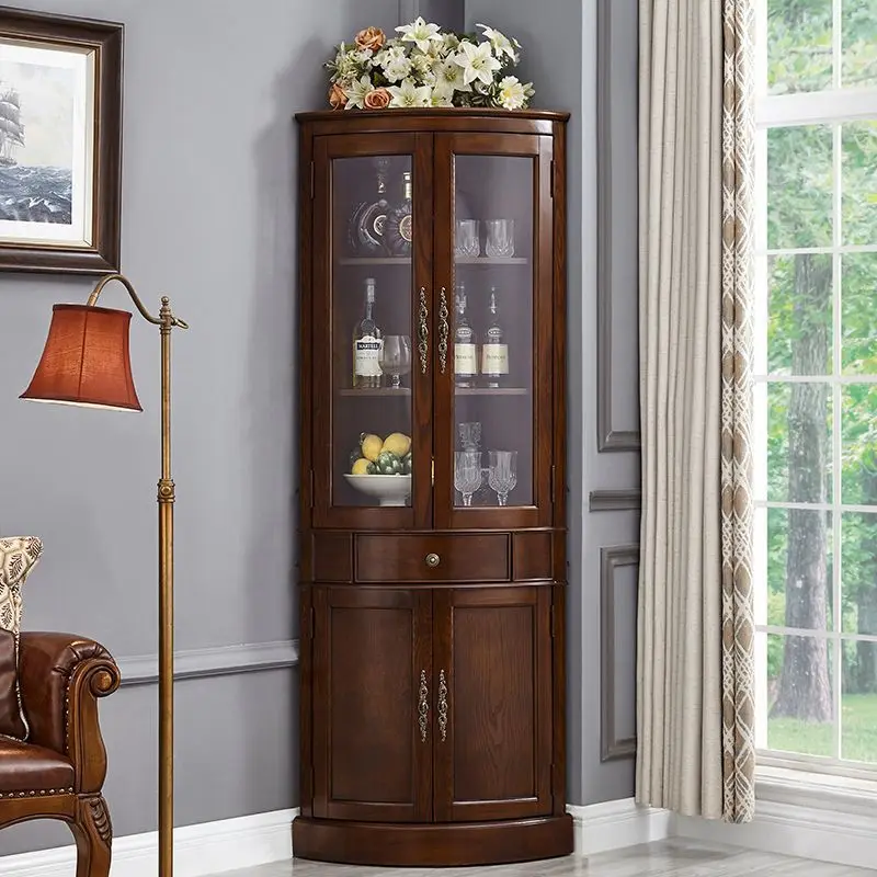 

American corner cabinet, living room, corner, curved, glass door, solid wood