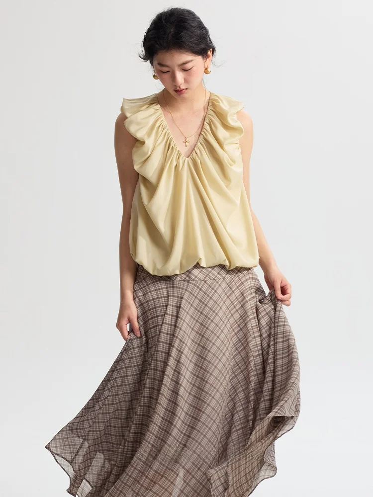 

Lingli Summer 2025 Acetate Blend V-Ne Cloud Vest ort Top Casual Sle Slim Fit Polyester Fiber Skin-Friendly Breathable