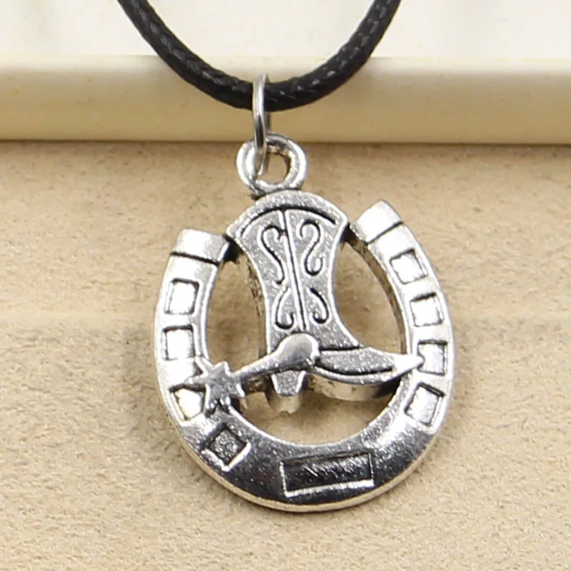 New Fashion Tibetan Silver Color Pendant Horseshoe Shoe Necklace Choker Charm Black Leather Cord Factory Price Handmade Jewelry