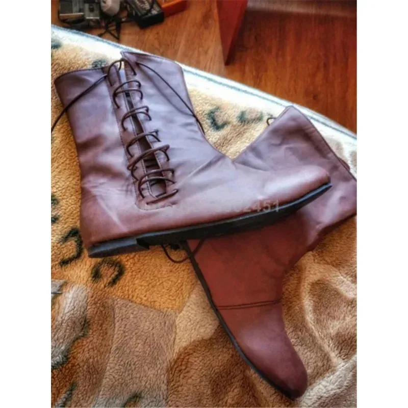 

DY20 Костюм для косплея, средневековые мужские и женские кожаные ботинки с изображением рыцаря и принца, карнавальные эльфийские повязки на одной плоской подошве, ретро бо