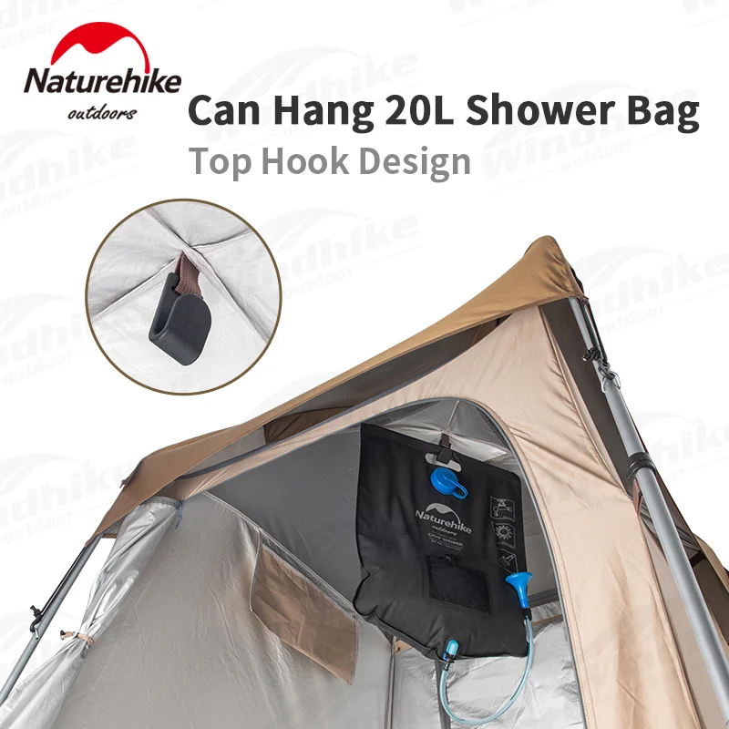 Imagem -03 - Naturehike-camping Tenda de Chuveiro Único Pessoa Portátil Ultraleve Viagens ao ar Livre Vestiários Pode Gancho 20l Bolsa de Água wc