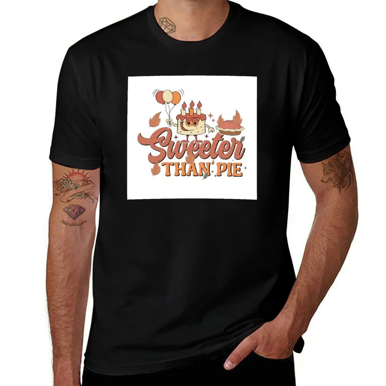 

Sweeter than pie cute aesthtic Autumn Fall design 2025 with a cake with balloons T-Shirt Blouse new edition shirts men graphic