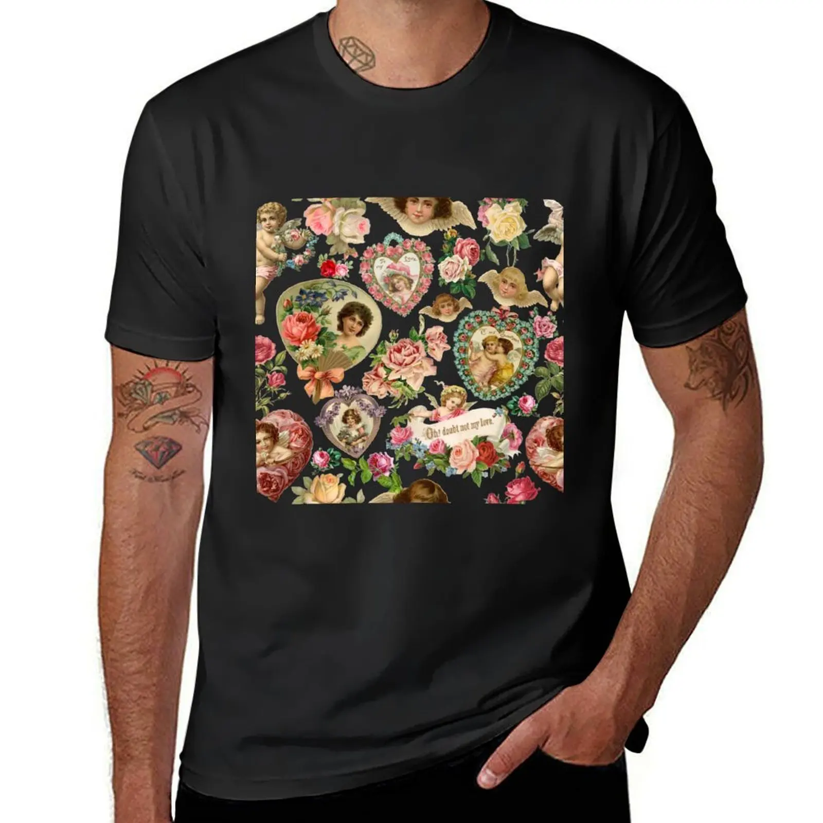 Victorian Baroque Valentine Pattern T-Shirt hippie clothes graphics kawaii clothes slim fit t shirts for men