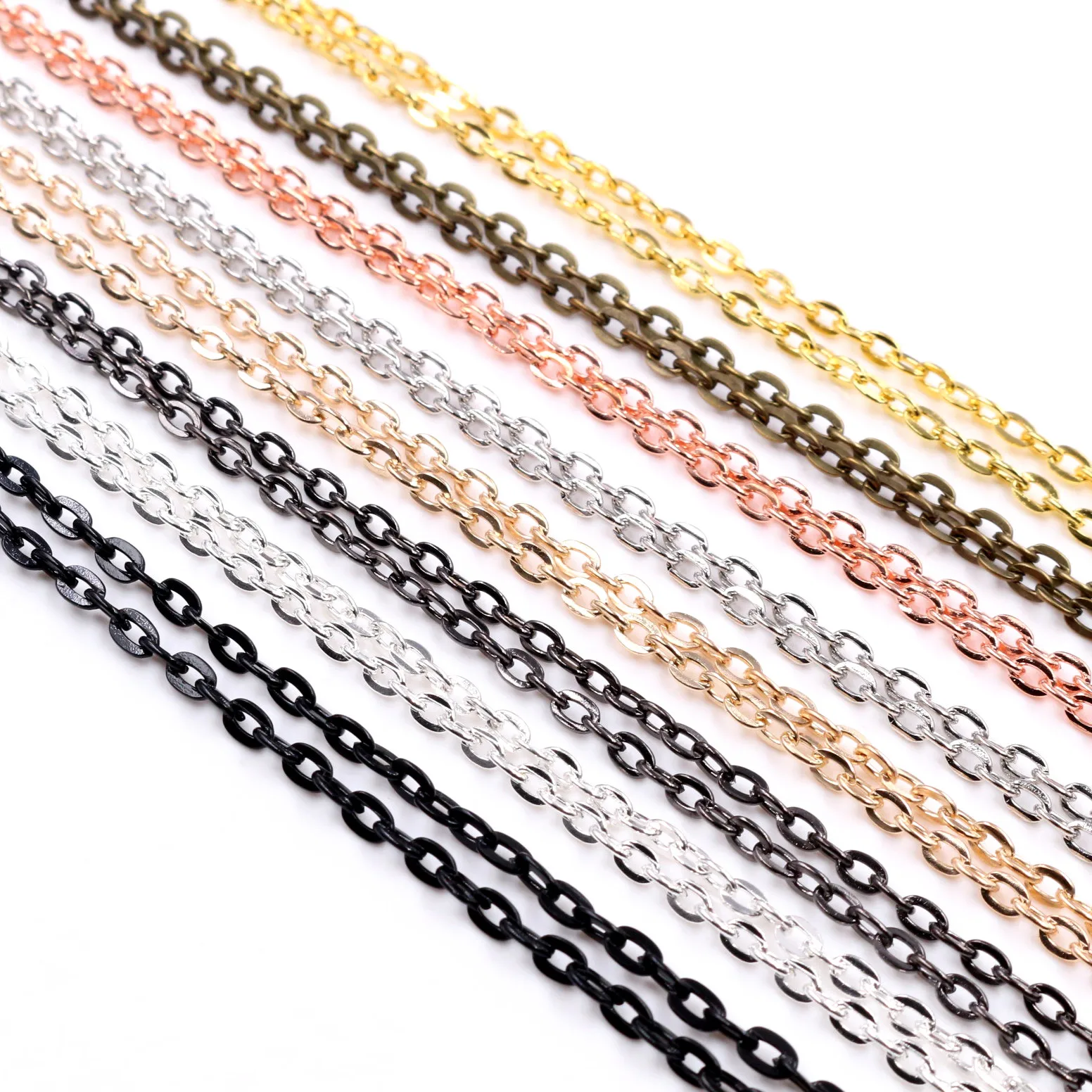 5pcs/lot 4*3mm Diameter 50 cm 70cm Length 8 Colors Plated  Handmade Flattened Chain Necklace Connector For Charms Base and Tray