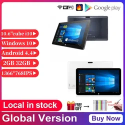 10.6 ''dört çekirdekli 2GB RAM 32GB ROM Cu be Windows Windows 10 + Android 4.4 çift sistem Tablet PC 1366*768 IPS dokunmatik ekran desteği Wifi