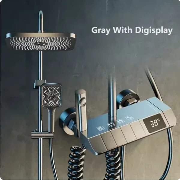 Digitale thermostatische douchekraan met LED-display, persschaal en koperen body-badtemperatuurregeling waterset
