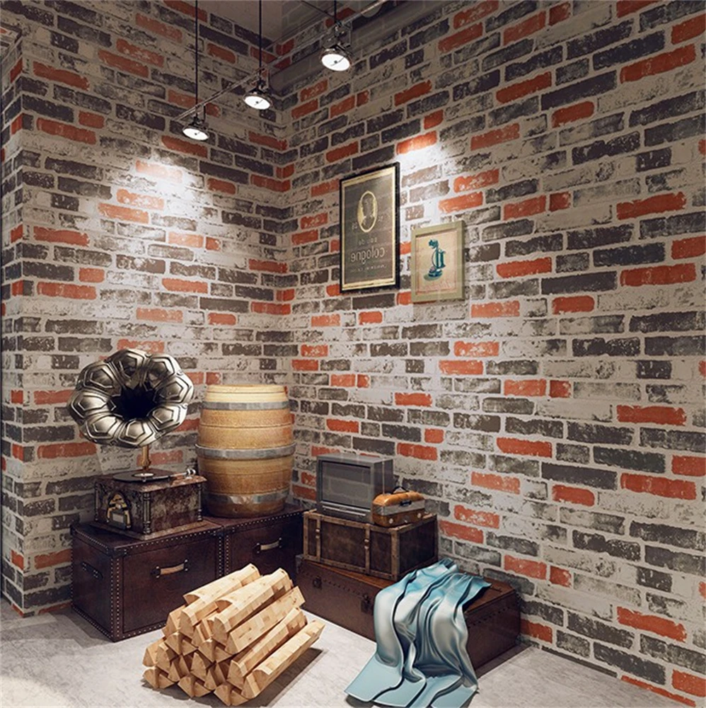 

Vintage industrial antique brick wallpapers home decor shop decoration barbershop restaurant hotel wall paper home improvement