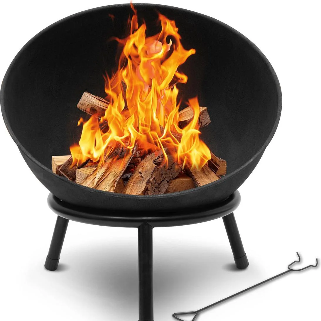 High Quality  Easily Cleaned Outside Fire Pit Bowl Black Steel Fire Bowl with Folding Legs