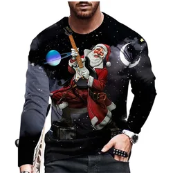 Christmas T-Shirts For Mens Print Cotton Long Sleeve Santa T Shirt Overzied Clothes Streetwear Casual Top Tee Shirt Men Clothing