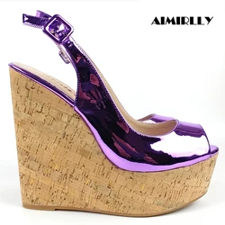 Aimirlly Women’s Metallic Cork Platform Wedge Sandals – Slingback High Heels, Open Toe Summer Footwear