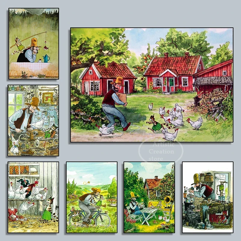Frameless Canvas Painting Anime Swiss Art Pettson And Findus Canvas Painting Posters Classic Wall Posters Wall Art For Nursery K