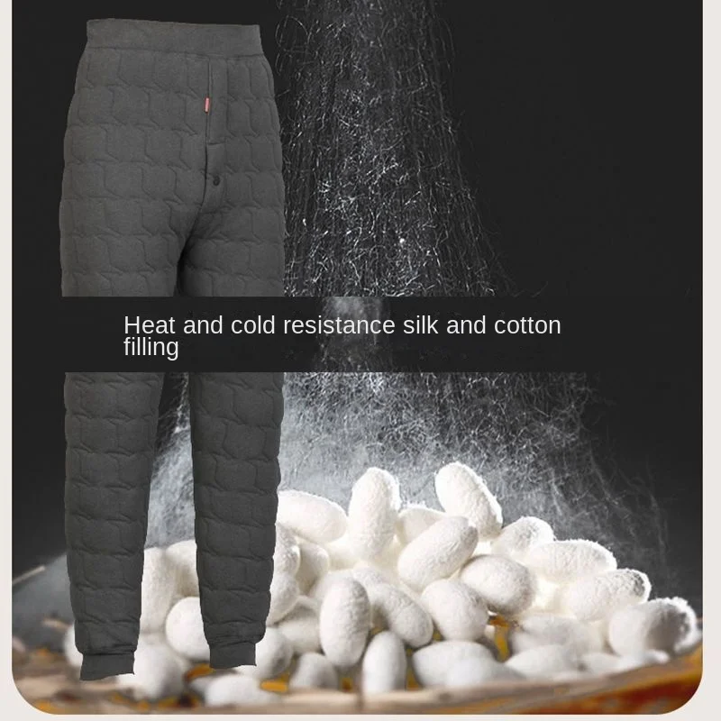 Fashion Man Winter 2023 Snow High Stretch  Natural Silk Men Ski Legging Panties Thicken Warm Cold-resistant Cotton-padded Pants