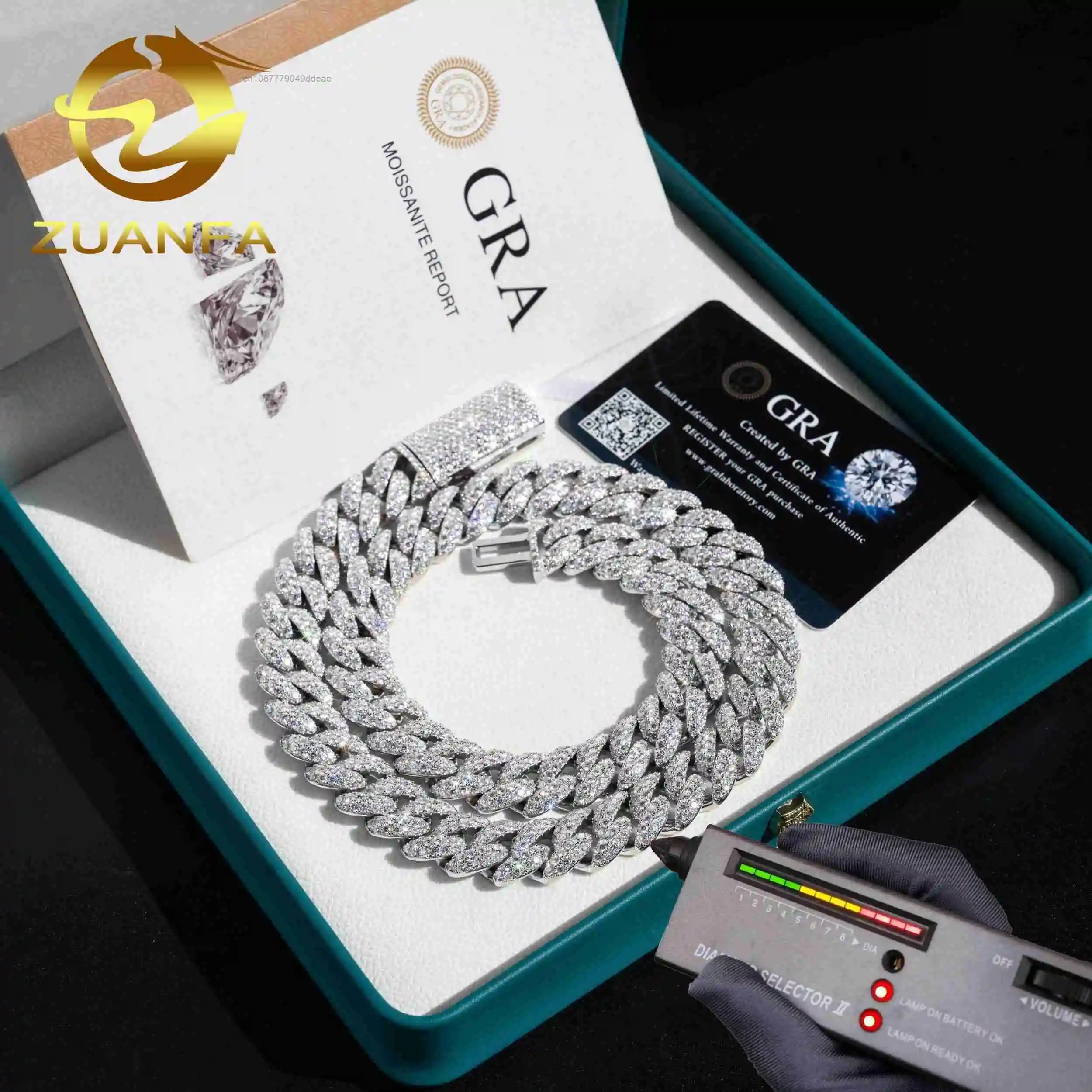 Luxury Wholesale 925 Sterling Silver Jewelry 15mm Custom Necklace Iced Out Cuban Link VVS Moissanite Diamond Cuban Link Chain..