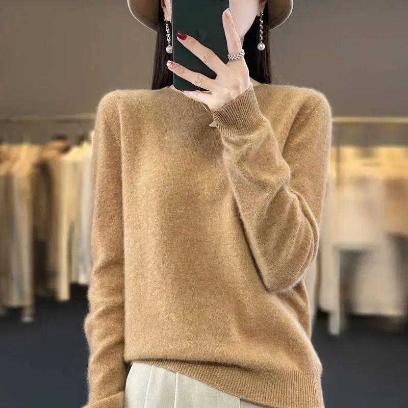 

100% Merino Wool Sweater Women O-Neck Cashmere Knitwear Female Pullover Autumn Winter Casual Tops Solid Color Soft Clothing