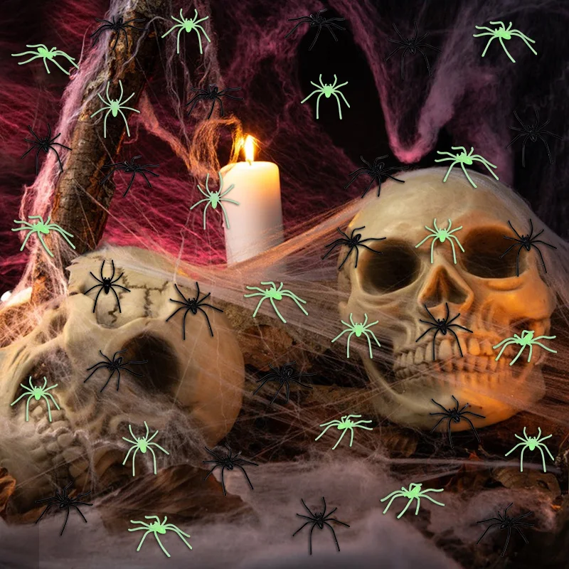 Araña luminosa aterradora para Halloween, 50/100 Uds., para fita de Halloween, decoración de telas para interior y exterior, accorios para Casa Encantada - AliExprs 15