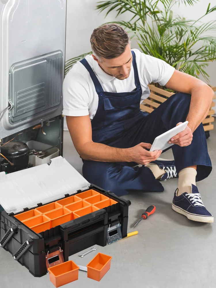 Portable Tool Box Parts Toolbox Hardware Tool Storage Box Large 2-Layer Folding Hard Case Screws Organizer Empty Tool Case