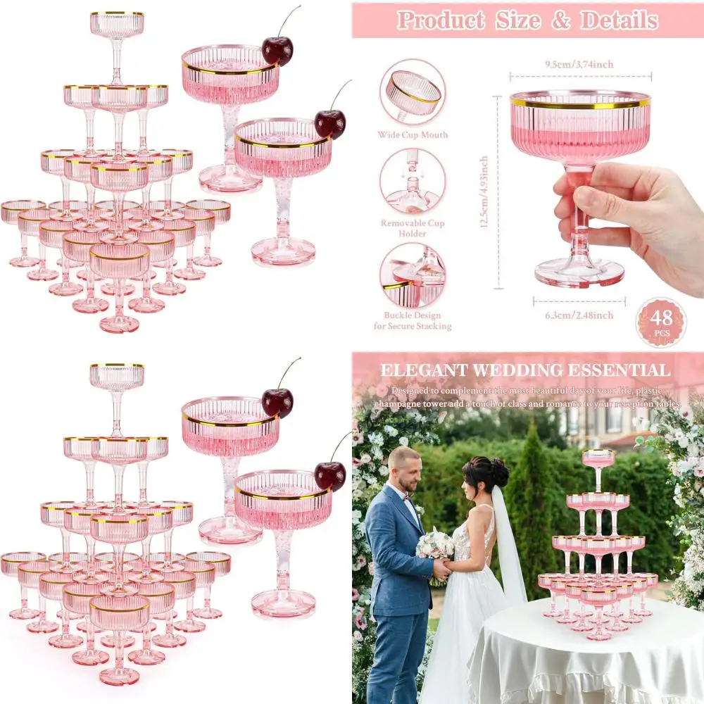 

Бокалы для шампанского розового цвета, 7 унций, складные, с золотыми ободками, для свадеб, вечеринок и мероприятий