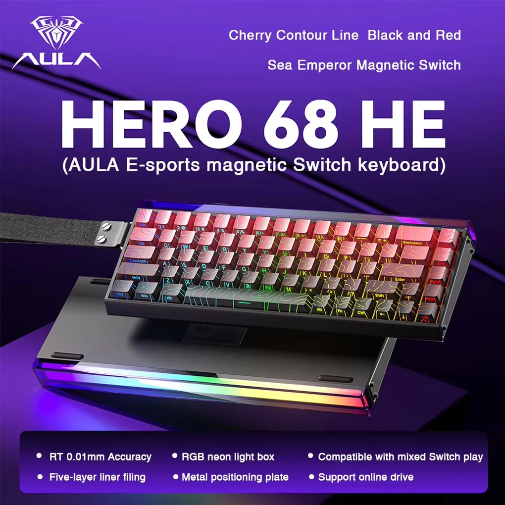 

Механическая игровая клавиатура AULA HERO 68HE с магнитными переключателями, RGB-подсветкой, быстрым откликом, частотой опроса 8K, проводная, для киберспорта