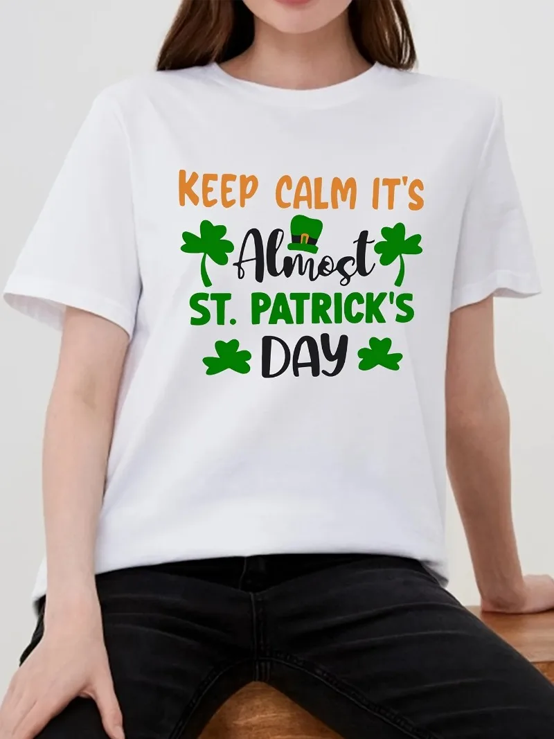 Short Sleeves Round Neck Workout Fitness T-shirt Top, Women's Activewear St.Patrick's Day Shamrock Graphic Casual Sports Tee