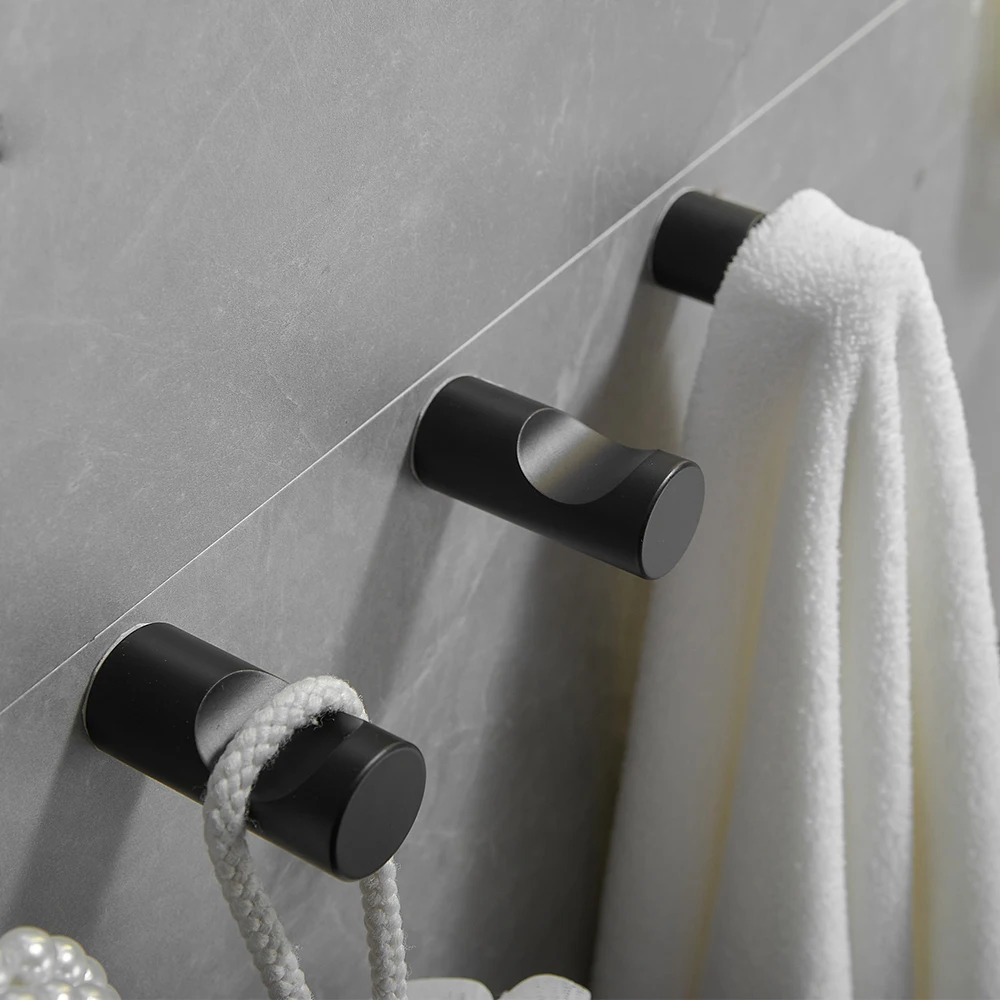 

Bathroom Wall Mounted Stainless Steel Black Robe Towel Hanging Hook