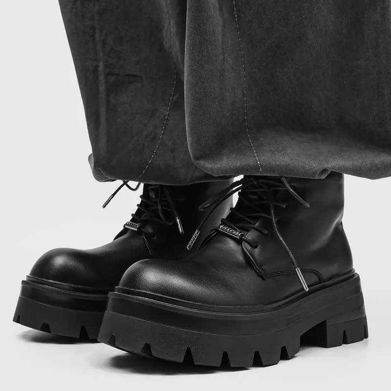England style men's casual punk hip hop platform boots lace-up original leather shoes cowboy spring autumn boot cool ankle botas