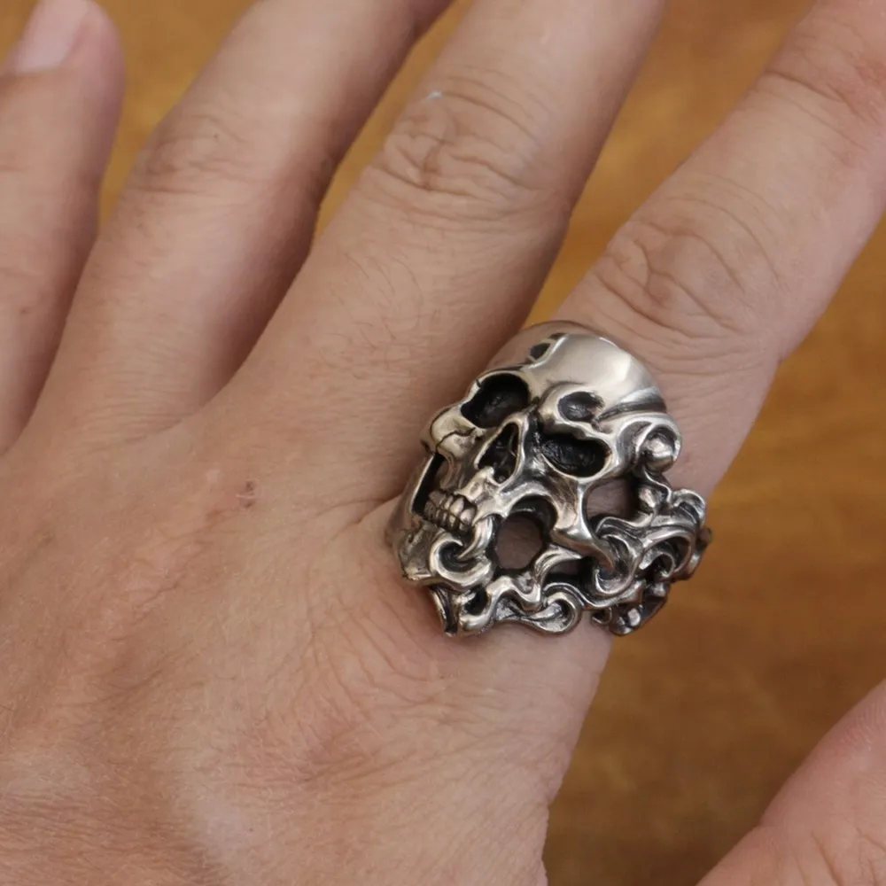 Details Cupronickel Fire Skull Ring Punk Jewelry CP282 US Size 7~15