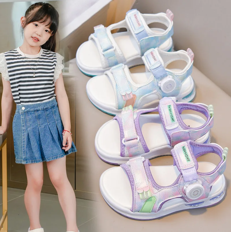 Kids Beach Shoes 2026 Summer New Girls Fashion Sports Sandals Open Toes Breathable Children Casual Sandals Lightweight