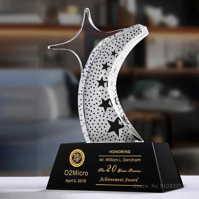 Customized Creative Moon Star Sculpture Crystal Medal, Excellent Team Award, Annual Meeting, Sales, Honor Home Decor Trophy, 1Pc