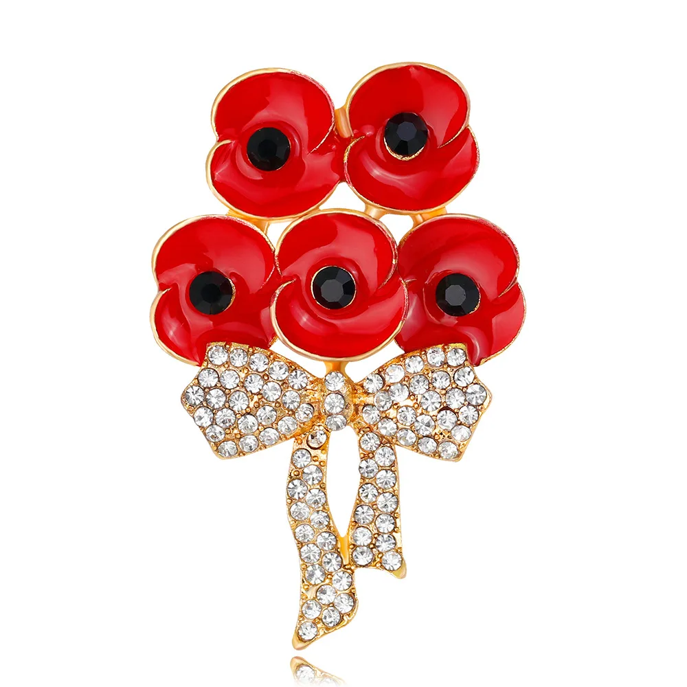 Zinc Alloy Poppy Brooch UK Princess Souvenir Pin Enameled Red Poppy Flower Brooches for Women Jewelry Accessories