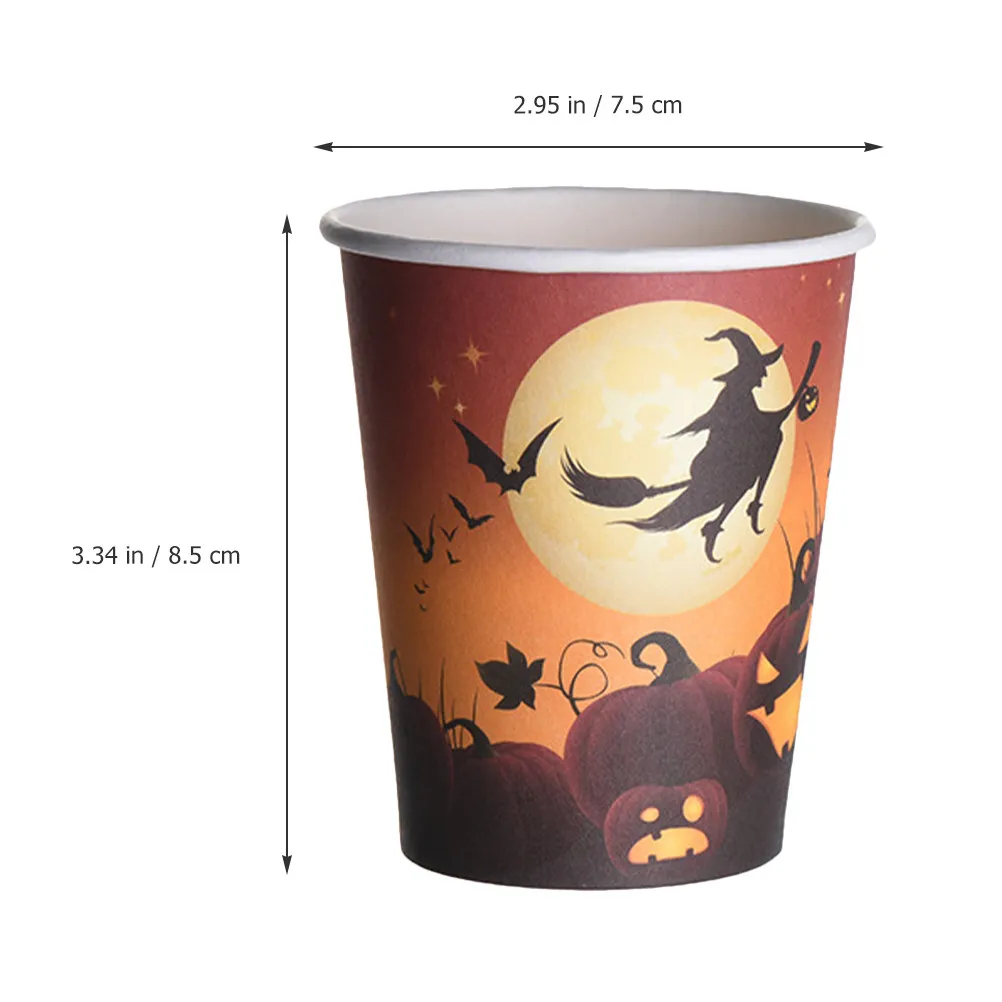 50Pcs Halloween Disposable Paper Cups Witch Design Party Cups One-Time Use Camping Party Supplies Tableware Paper Cup
