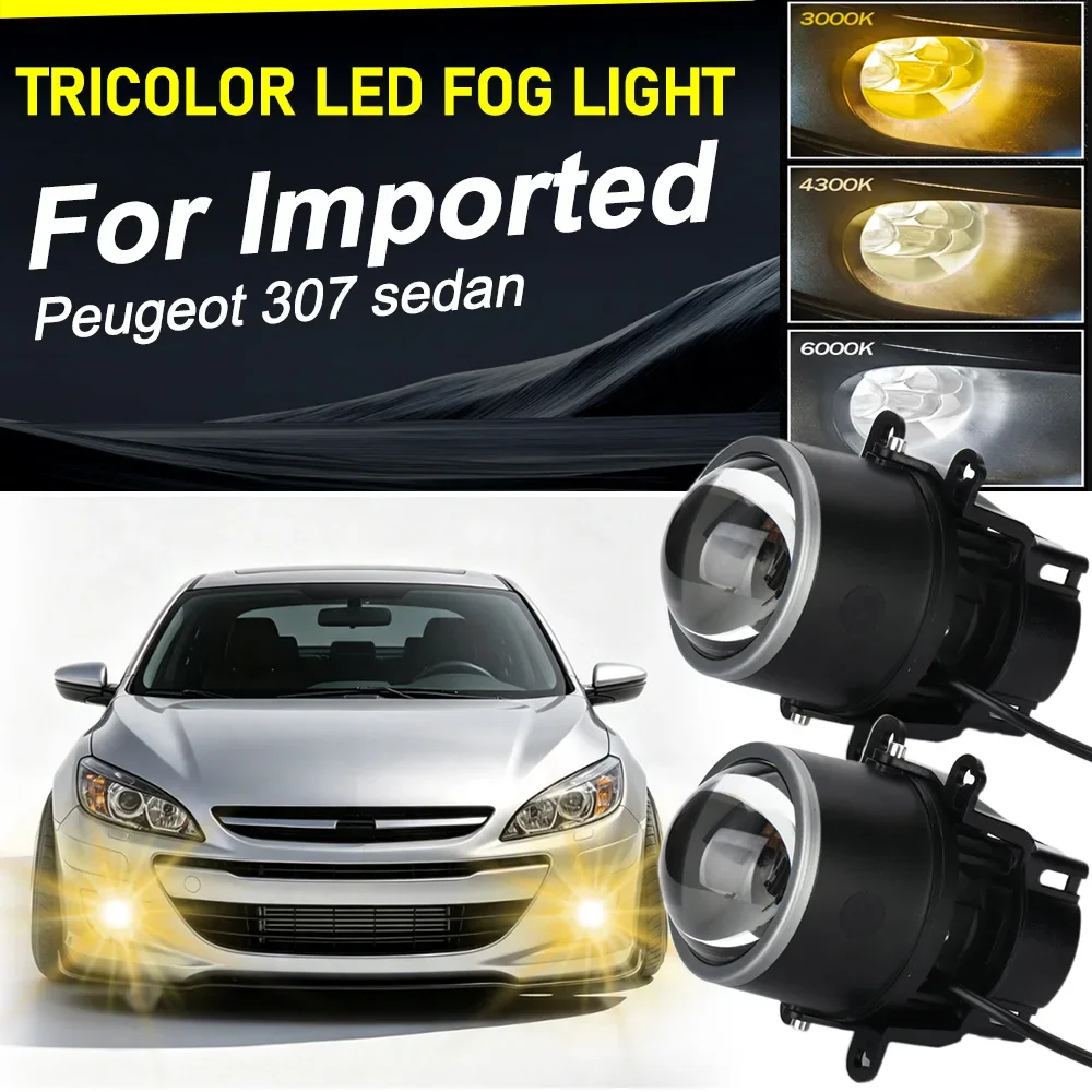 Auto Front Fog Light Assembly With Bracket For Imported Peugeot 307 sedan 3.0 Inch LED Fog Lights Bi LED Projector Super Bright