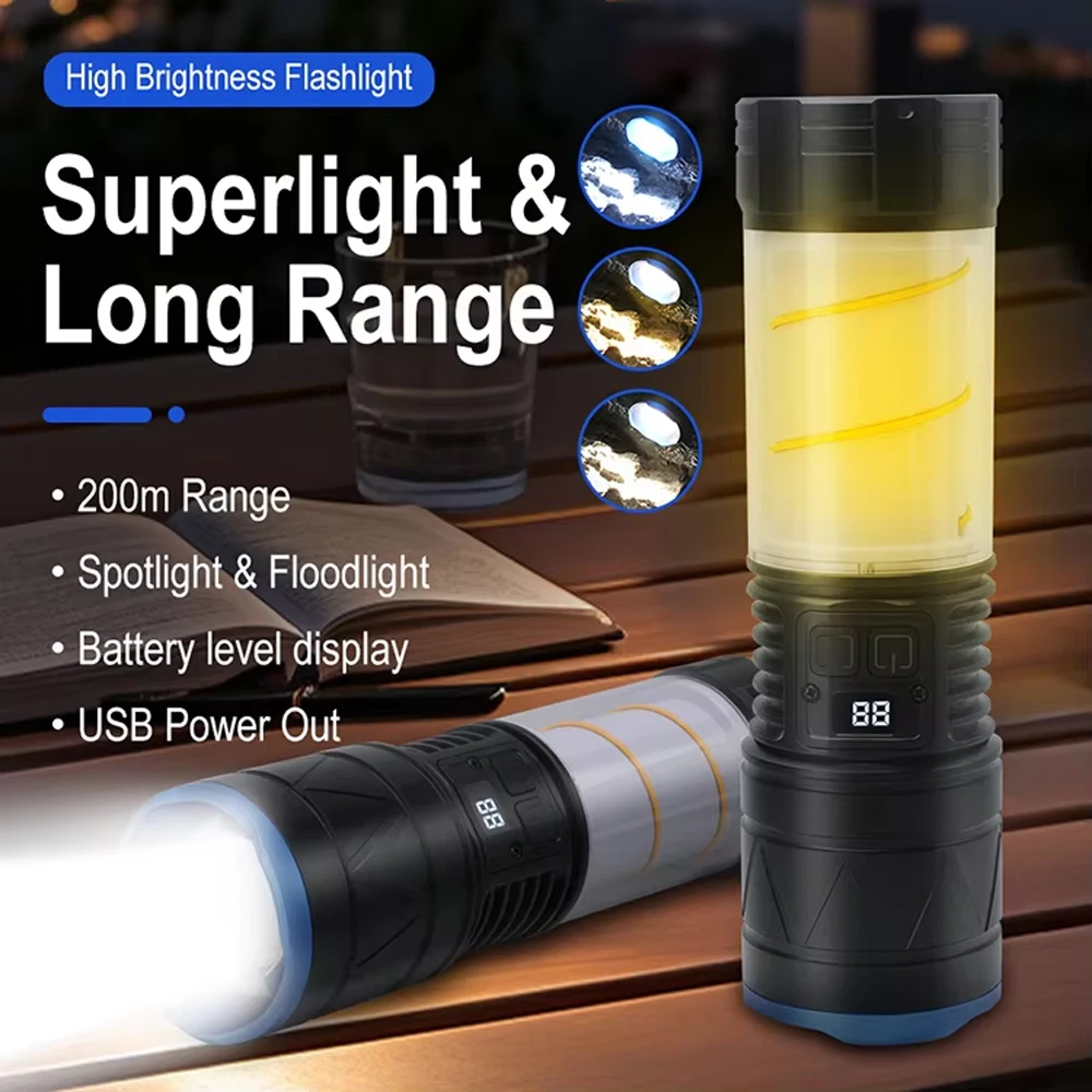 LED Tactical Flashlight Long Distance Usb Rechargeable Zoom Lantern Hiking Lamp Camping Lampe High Power Super Bright Flashlight