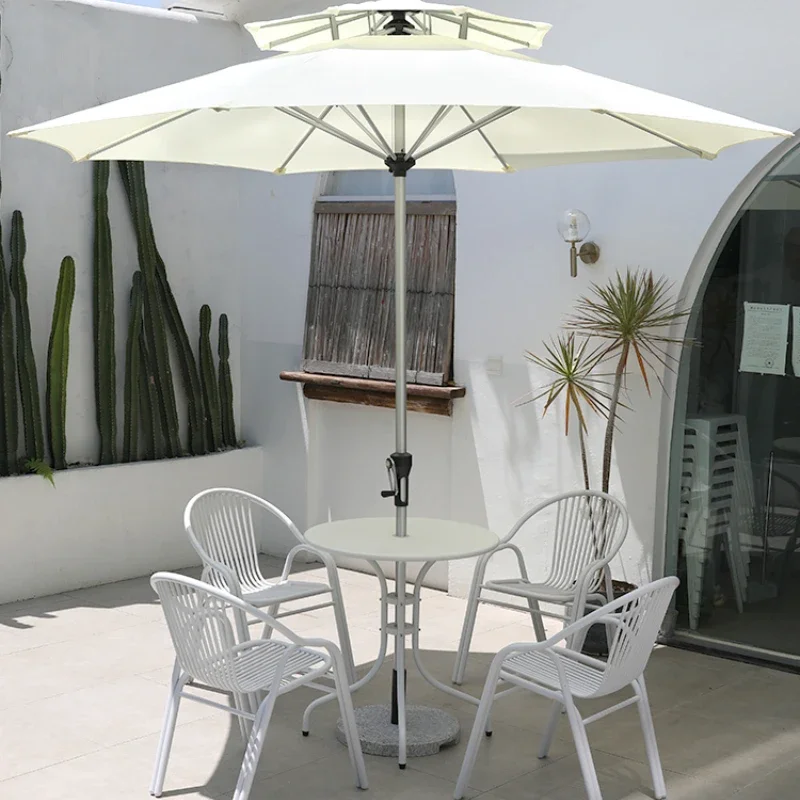 White outdoor tables and chairs Outdoor outdoor courtyard Leisure tables and chairs with umbrella