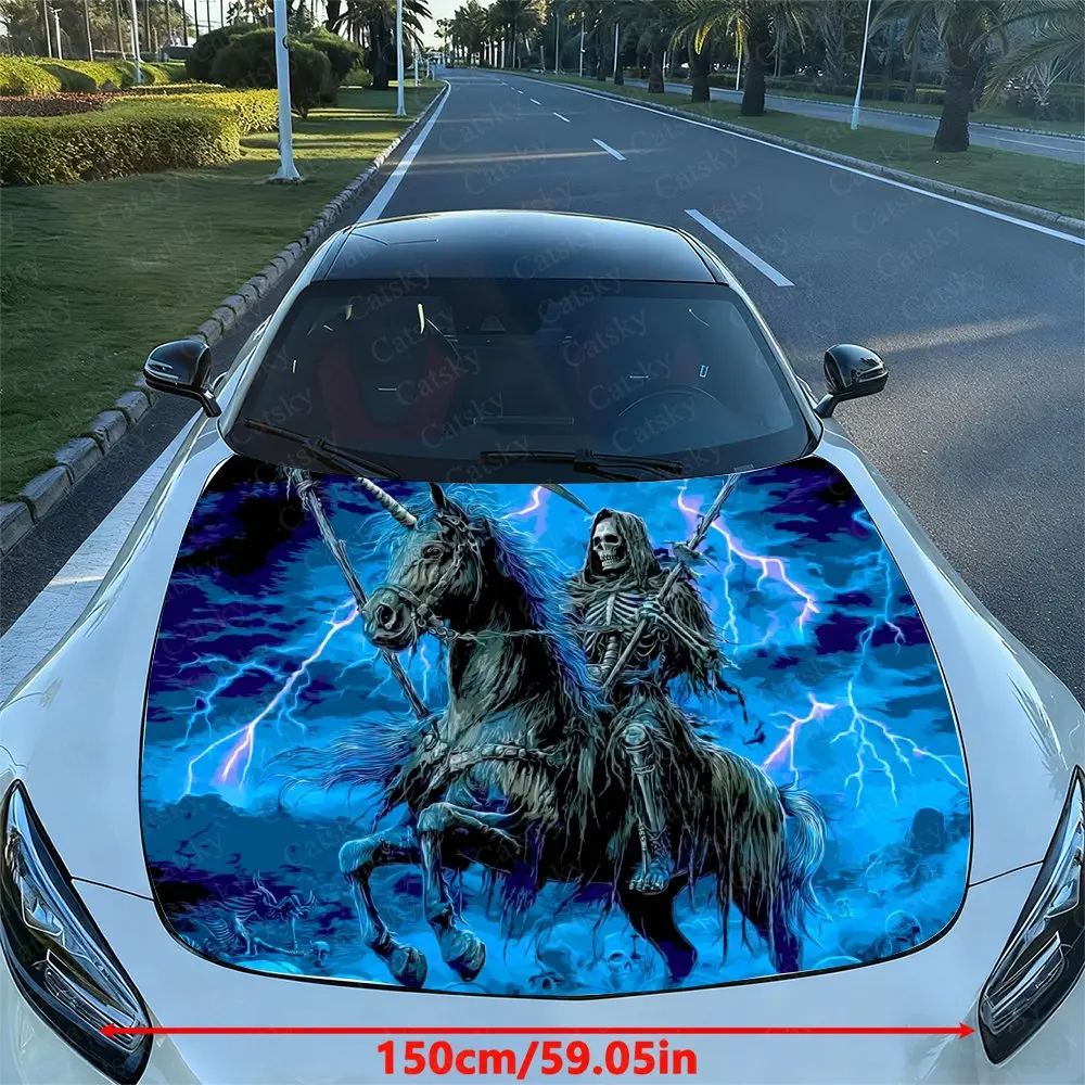 Ragged Cloak Skeleton And Unicorn Car Film, PVC Waterproof Car Cover Sticker, Self-adhesive Scratch Resistant Engine Hood Protec