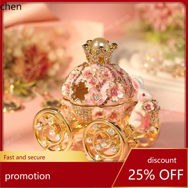 

H1 Rabbit Carriage Cloisonné Enamel Jewelry Box Handicraft Cartoon Ornament Home Decoration