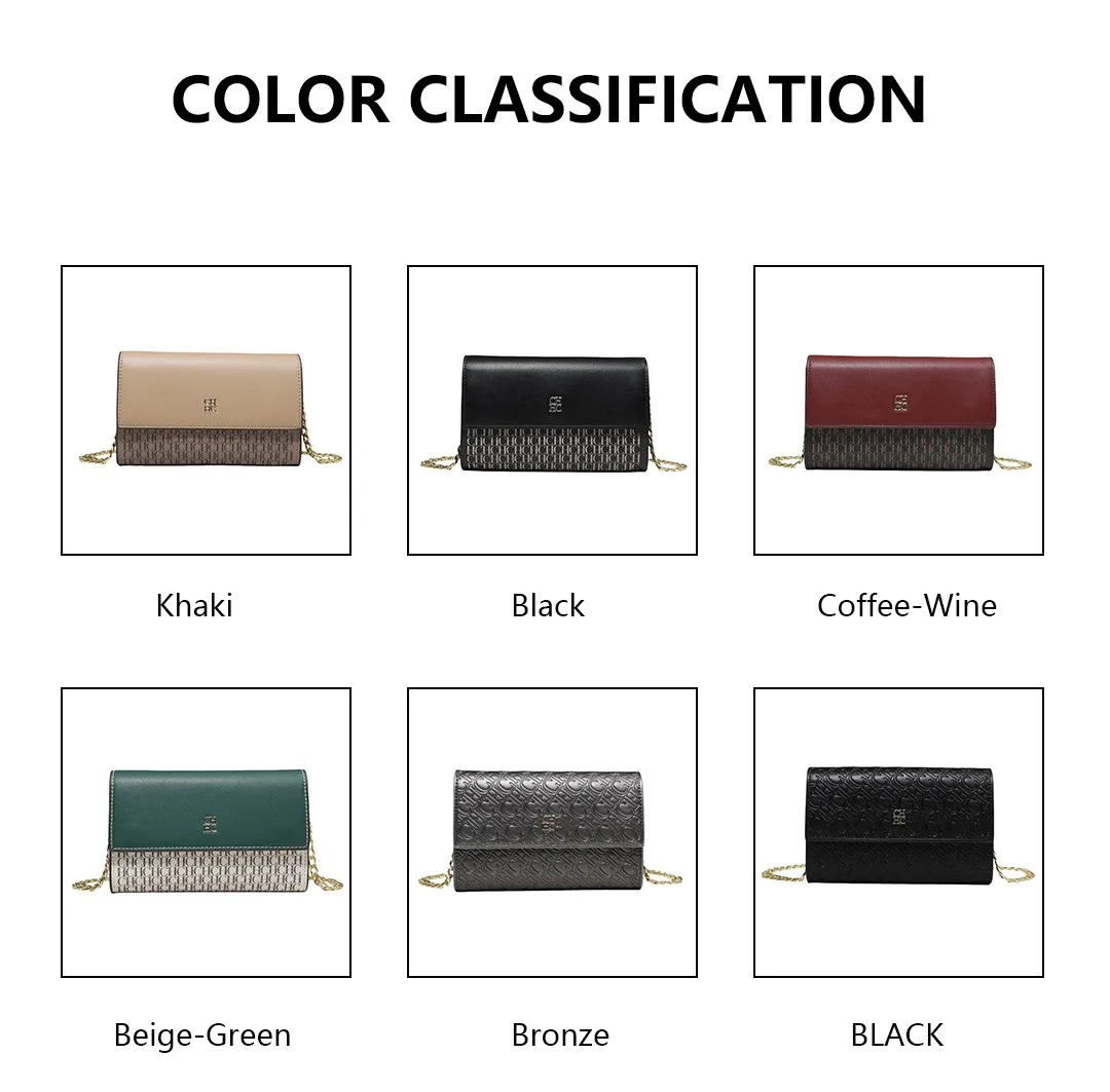 CH Damen Umhängetasche mit Buchstaben-Print und Metallkette, Schultertasche aus PU-Leder, Kleine Damen-Abendclutch, Geschenk – Detail 4