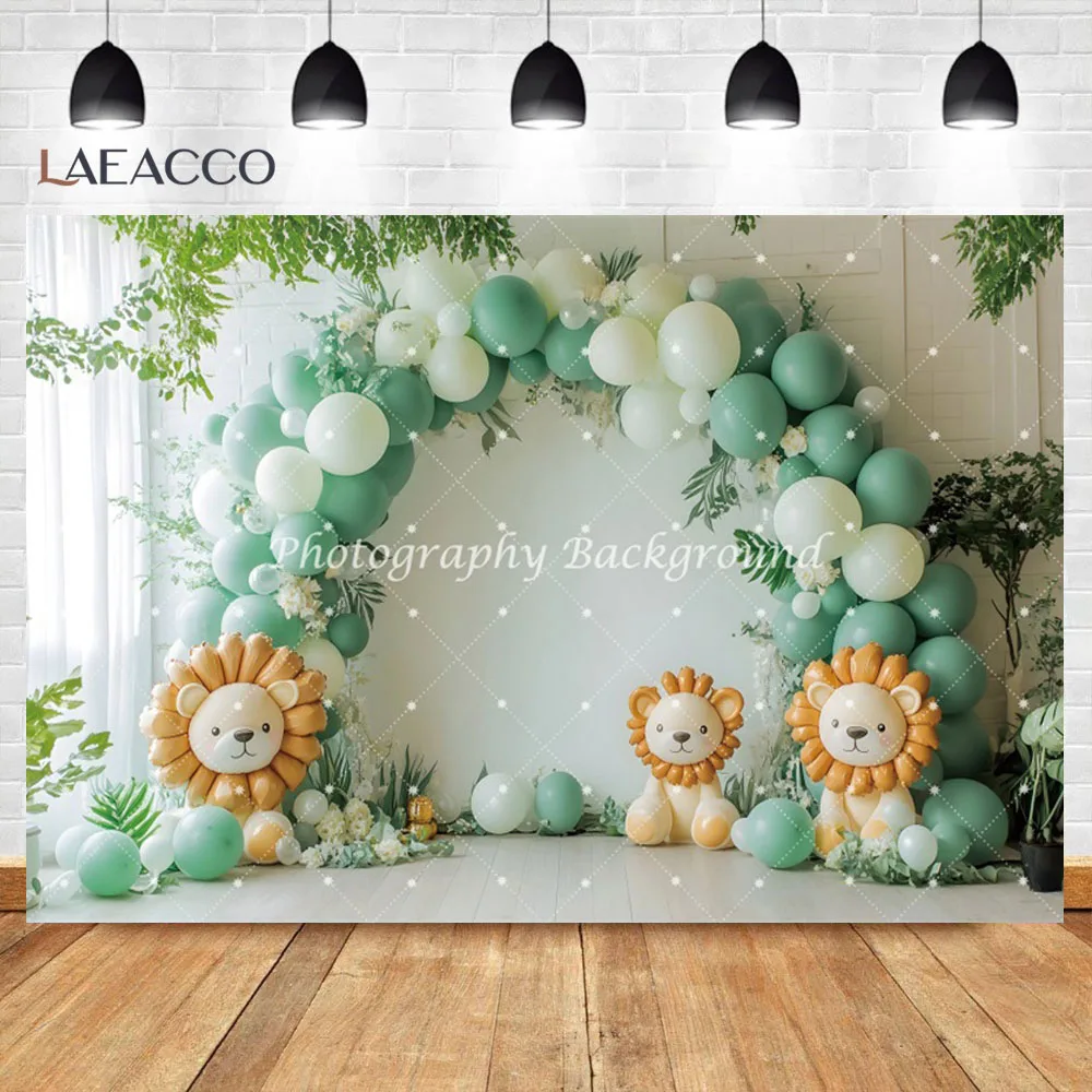 Lion Baby Shower Backdrop Jungle Forest Animals Background Safari Baby Boy Birthday Party Balloon Decoration Banner Photo Booth