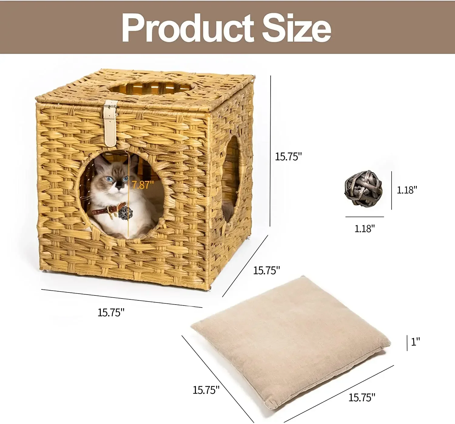 -For Mewoofun Cat House For Indoor Cats With Hand-Woven Wicker Beds Cozy Cave Cat Hideaways ,15.75x15.75x15.75 Inches US Shippin