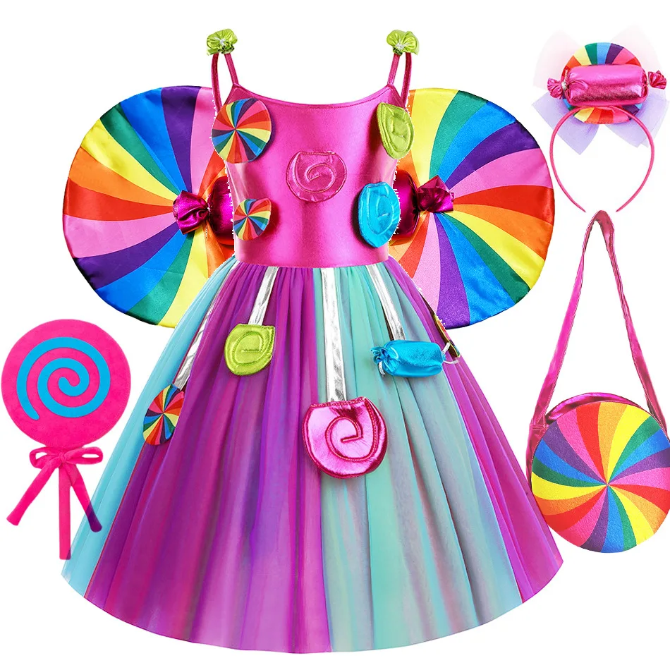 

Lollipop Dress Purim Celebration Carnival Costume Rainbow Tulle Robe Jewish Parade Fairy Girls Candy Birthday Mardi Gras Gown