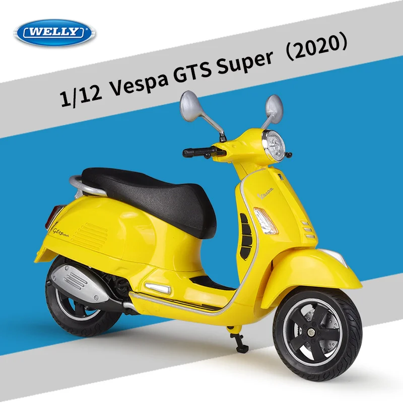 WELLY 1:12 Vespa GTS Super 2020 Alloy Classic Leisure Motorcycle Model Simulation Metal Street Motorcycles Model Childrens Gifts