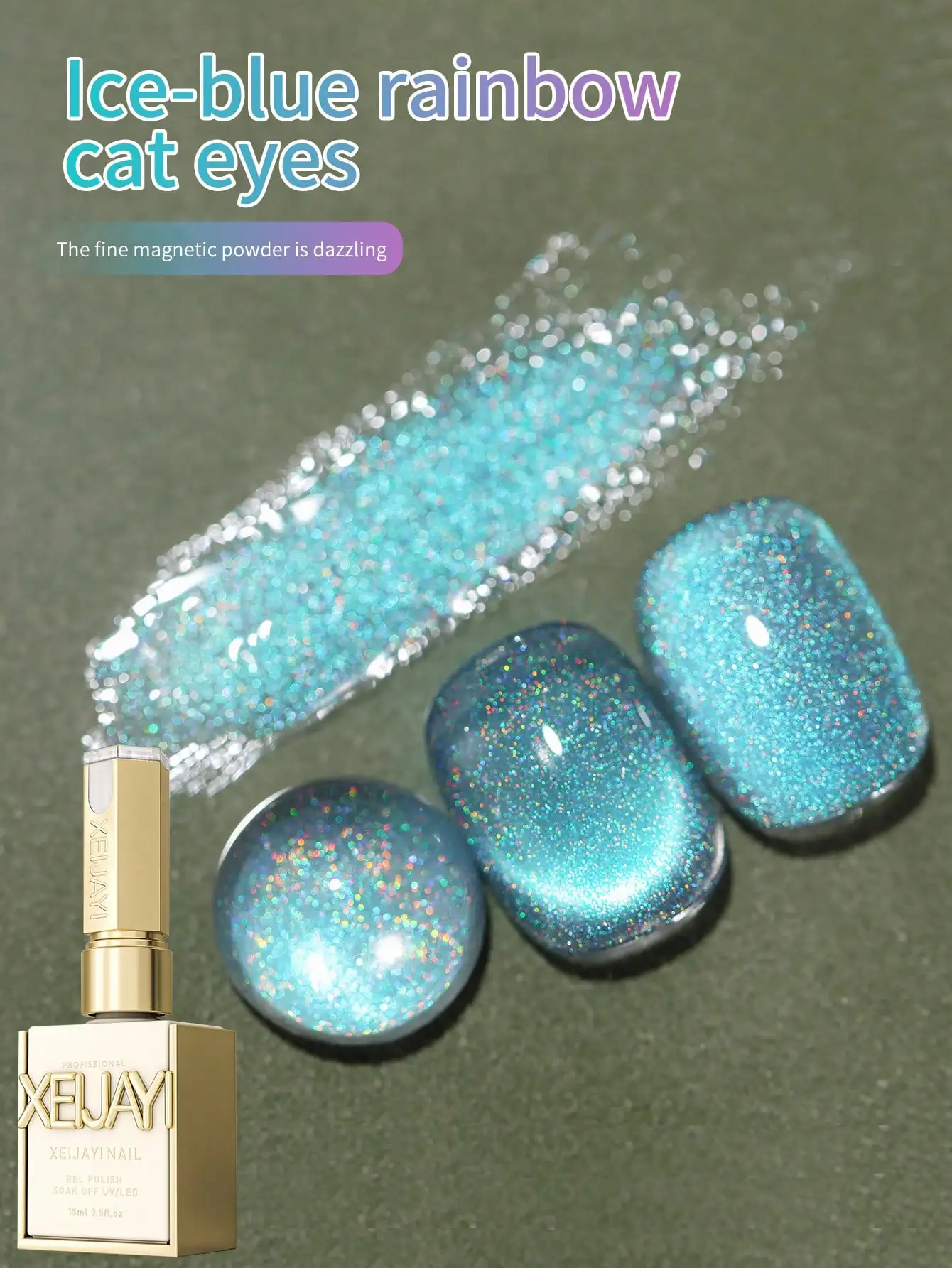 XEIJAYI 1 szt. Lakier do paznokci żelowy efekt kociego oka, brokatowy lakier z cekinami, usuwalny lakier UV, do zdobienia paznokci, odpowiedni do projektowania zdobień.
